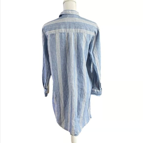 Frank & Eileen Size XS Small Hunter Linen Mini Shirt Dress Striped Blue White - Picture 3 of 5